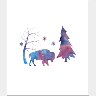 Buffalo Winter Forest Art Snowflakes Posters and Art
